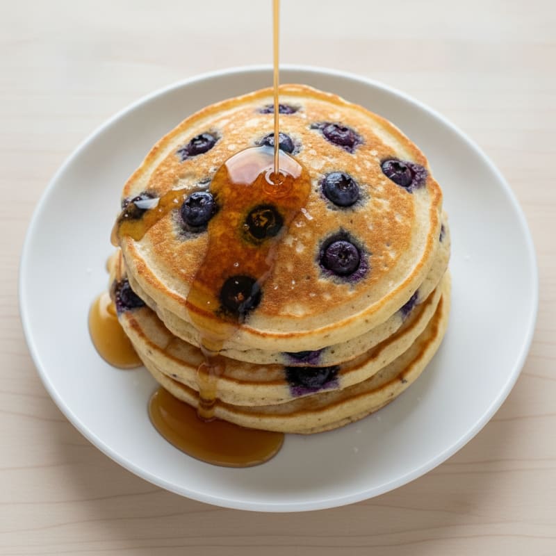 Blueberry Ricotta Pancakes with Maple Syrup