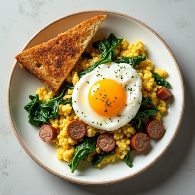 Egg White and Spinach Scramble with Turkey Sausage