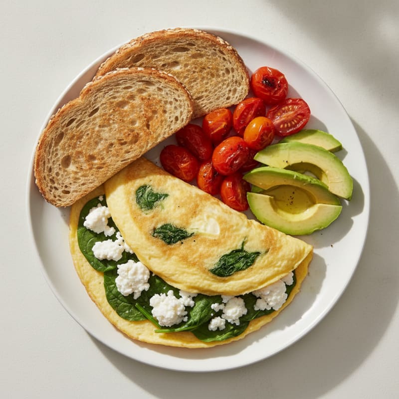 Egg White Spinach Omelette with Cottage Cheese and Cherry Tomatoes