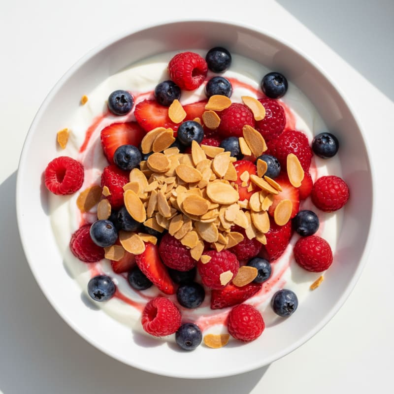 Greek Yogurt Protein Parfait with Mixed Berries and Almonds