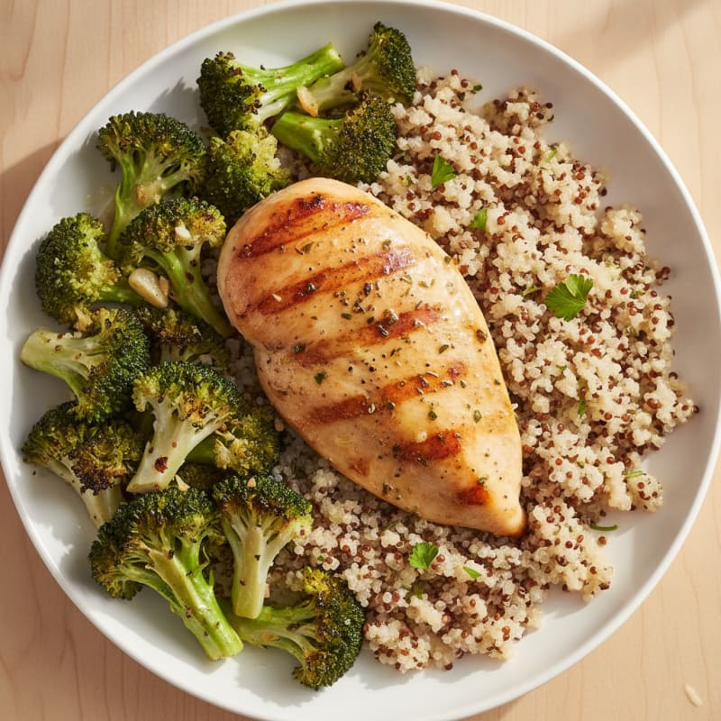 Grilled Chicken Breast with Quinoa and Roasted Broccoli