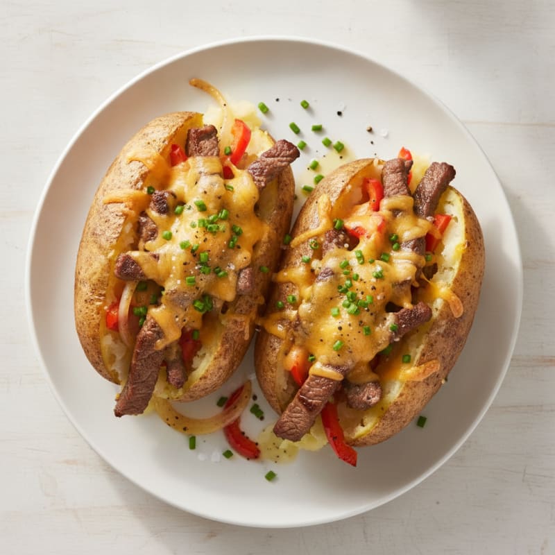 Hearty Steak and Cheese Baked Potatoes