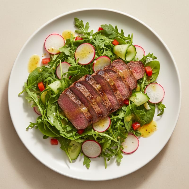Seared Steak Salad with Crunchy Vegetables and Lemon Vinaigrette