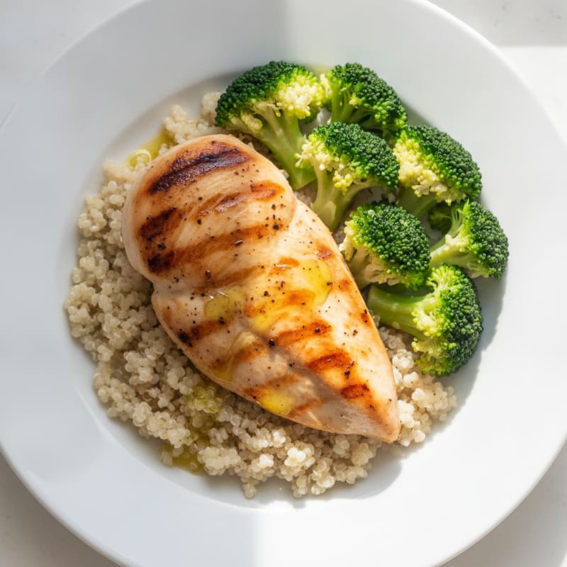 Grilled Chicken Breast with Quinoa and Steamed Broccoli