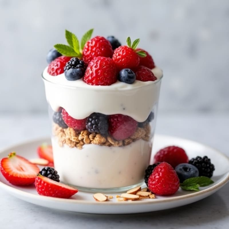 Creamy Greek Yogurt Parfait with Mixed Berries and Almonds