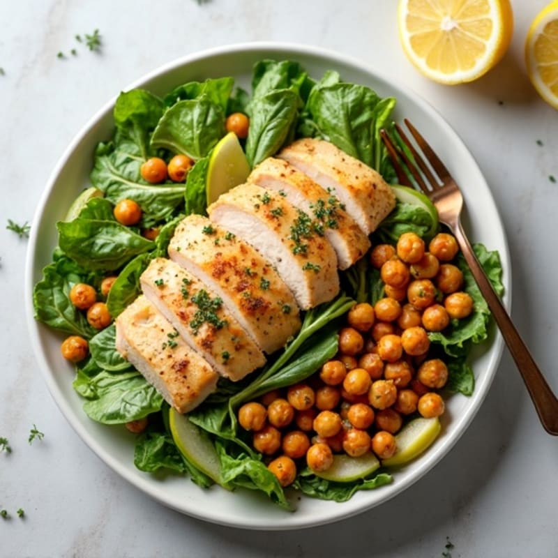 Lemon-Herb Roasted Chicken Salad with Fresh Greens and Crispy Chickpeas