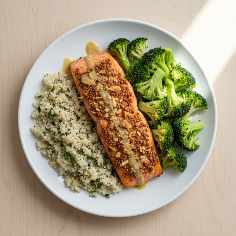 Crispy Baked Salmon with Steamed Broccoli and Quinoa