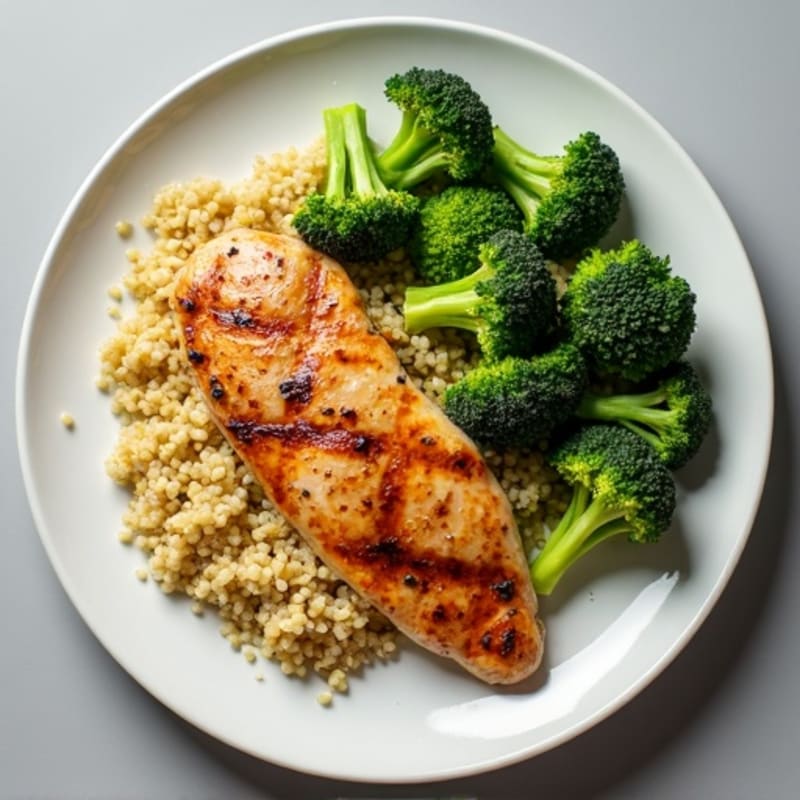Grilled Chicken Breast with Roasted Broccoli and Quinoa