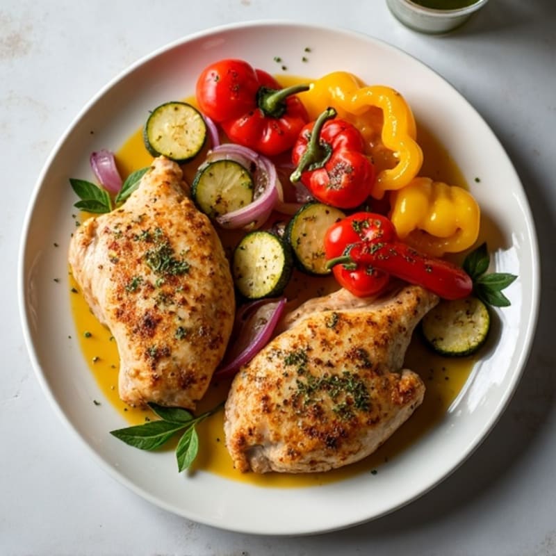 Herb-Crusted Sheet Pan Chicken with Roasted Rainbow Vegetables