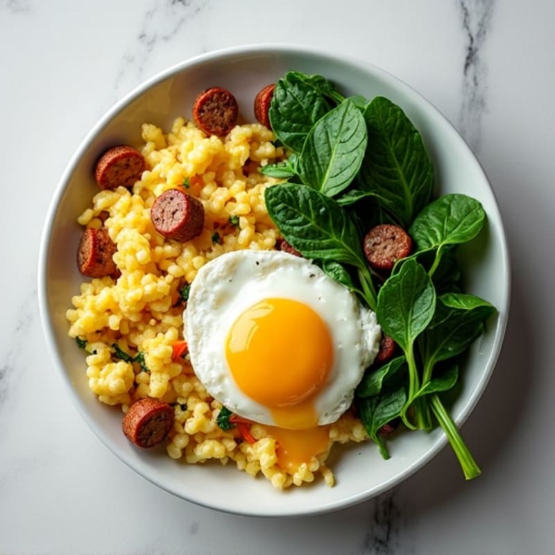 Egg White and Spinach Scramble with Turkey Sausage