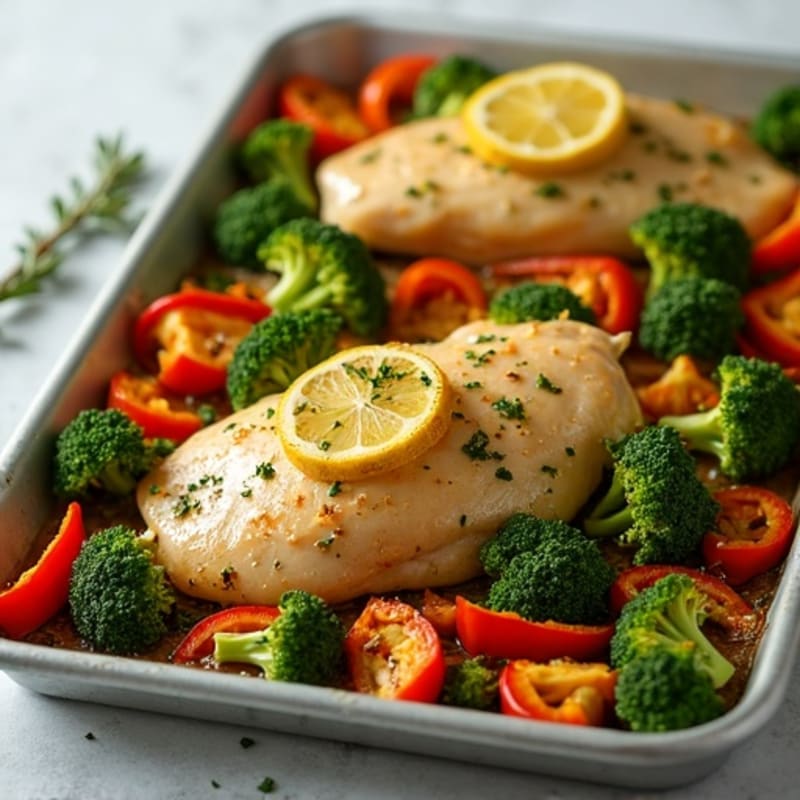 Sheet Pan Lemon Herb Chicken with Roasted Broccoli and Bell Peppers
