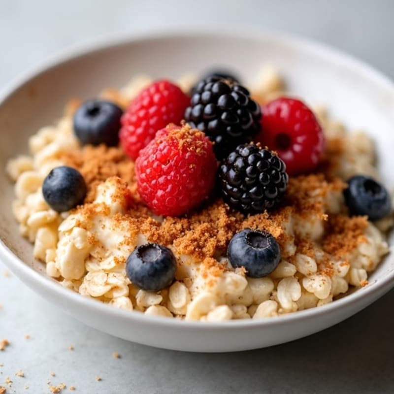 Cottage Cheese Protein Oats with Almond Butter and Berries
