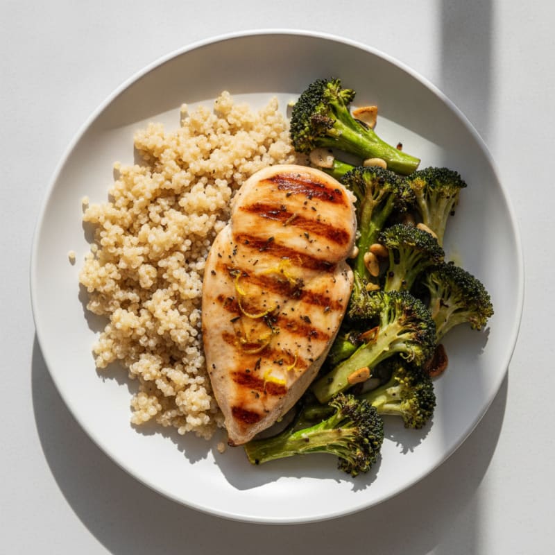 Grilled Chicken Breast with Quinoa and Roasted Broccoli