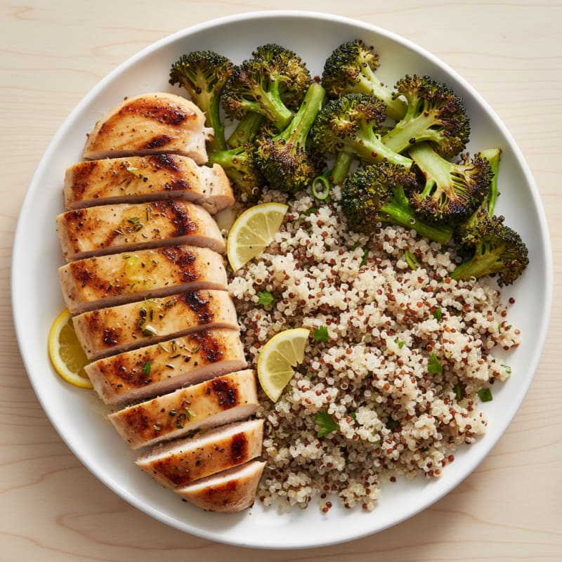 Grilled Chicken Breast with Roasted Broccoli and Quinoa