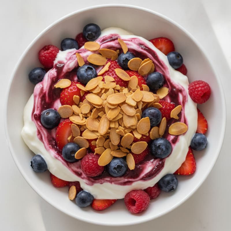 Greek Yogurt Protein Parfait with Mixed Berries and Almonds