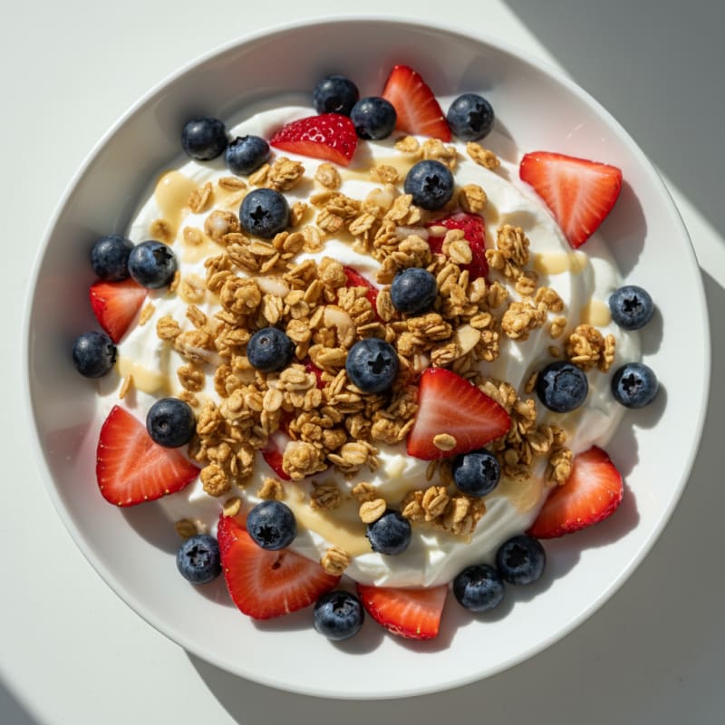 Creamy Greek Yogurt with Mixed Berries and Protein Granola