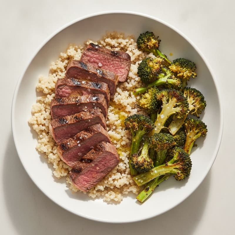 Grilled Beef and Quinoa Power Bowl with Roasted Broccoli