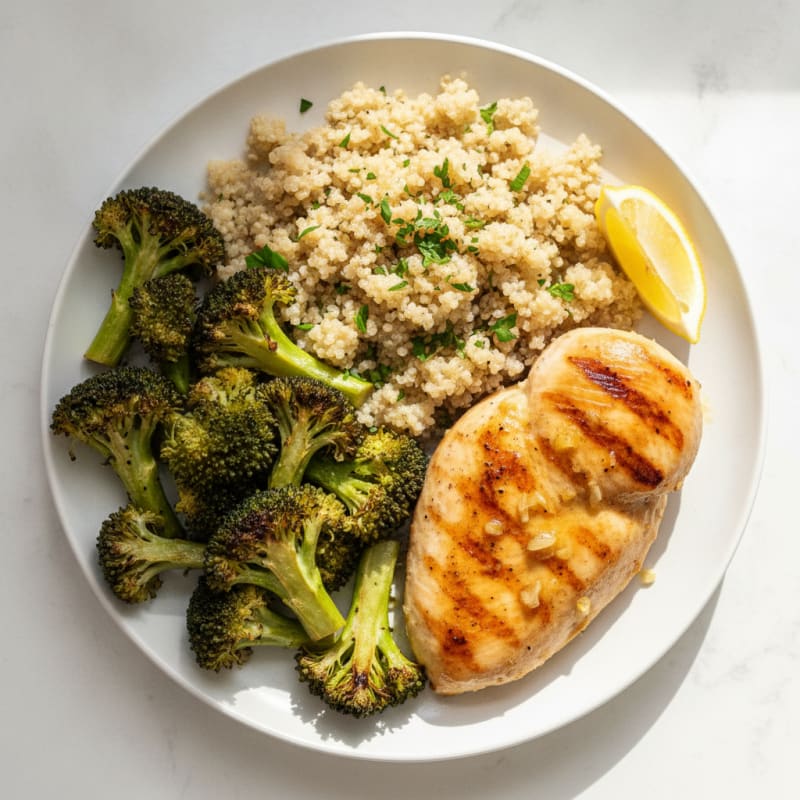Grilled Chicken Breast with Roasted Broccoli and Quinoa
