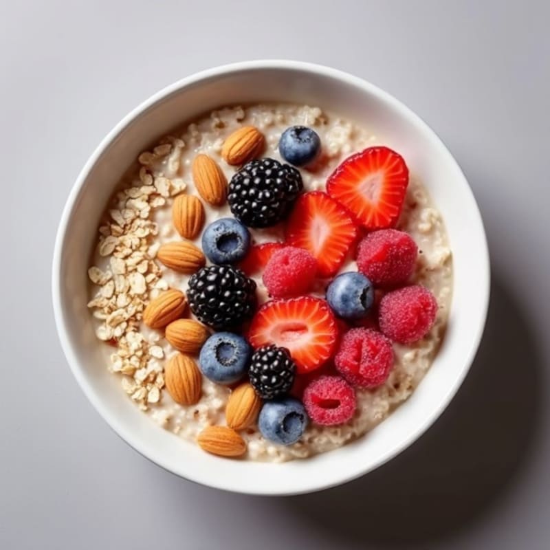 Creamy Berry Protein Oatmeal with Toasted Almonds