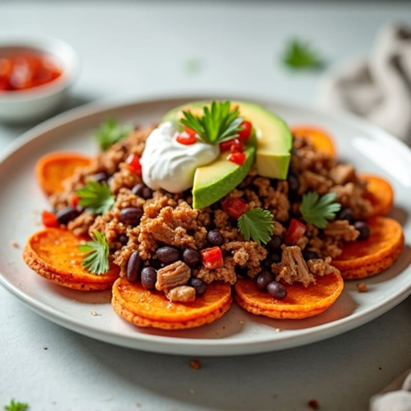 Crispy Sweet Potato Nachos with Pulled Pork