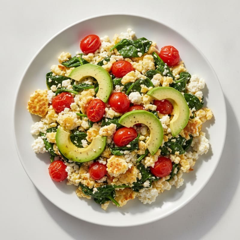 Cottage Cheese Scramble with Spinach and Cherry Tomatoes
