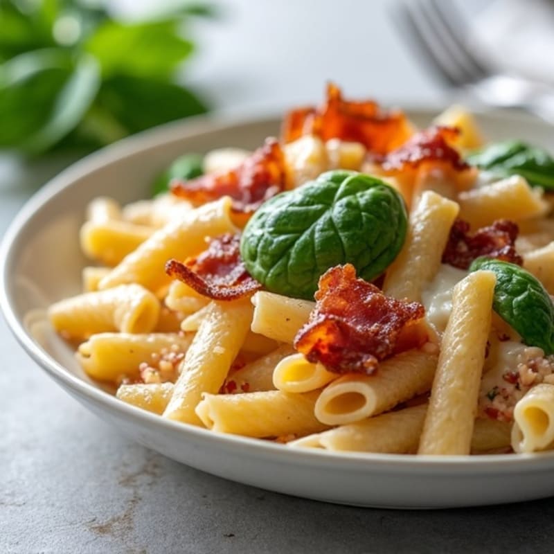 Creamy Whole Wheat Pasta with Lean Crispy Bacon