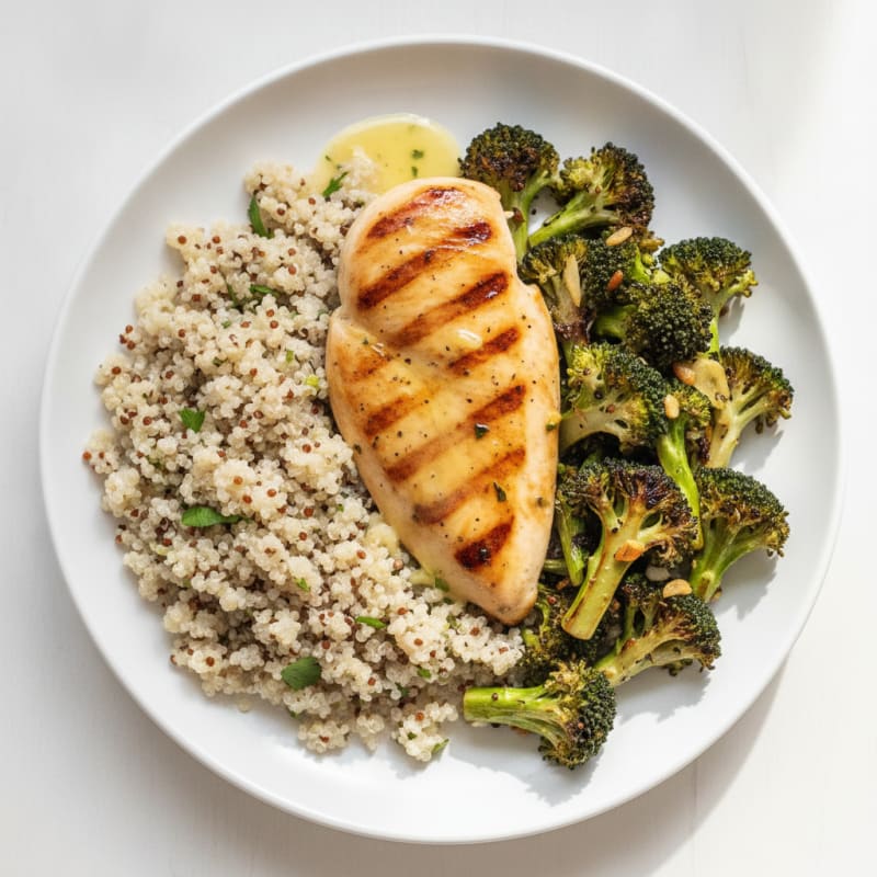 Grilled Chicken Breast with Roasted Broccoli and Quinoa
