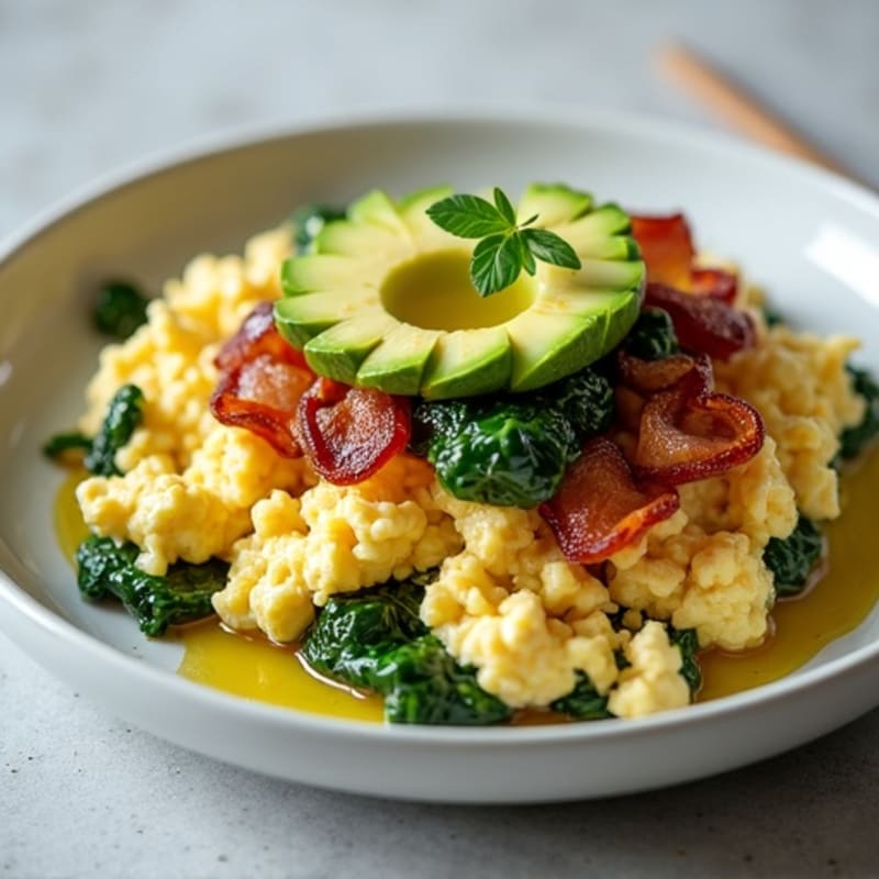 Cottage Cheese Scramble with Spinach and Turkey Bacon