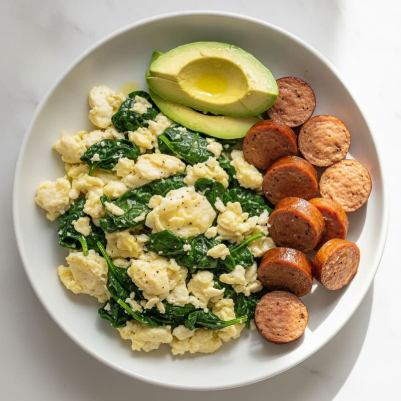 Egg White Scramble with Spinach and Grilled Turkey Sausage