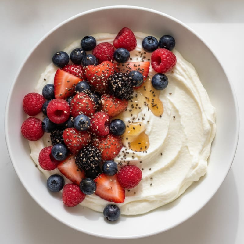 Silky Greek Yogurt Protein Pudding with Mixed Berries