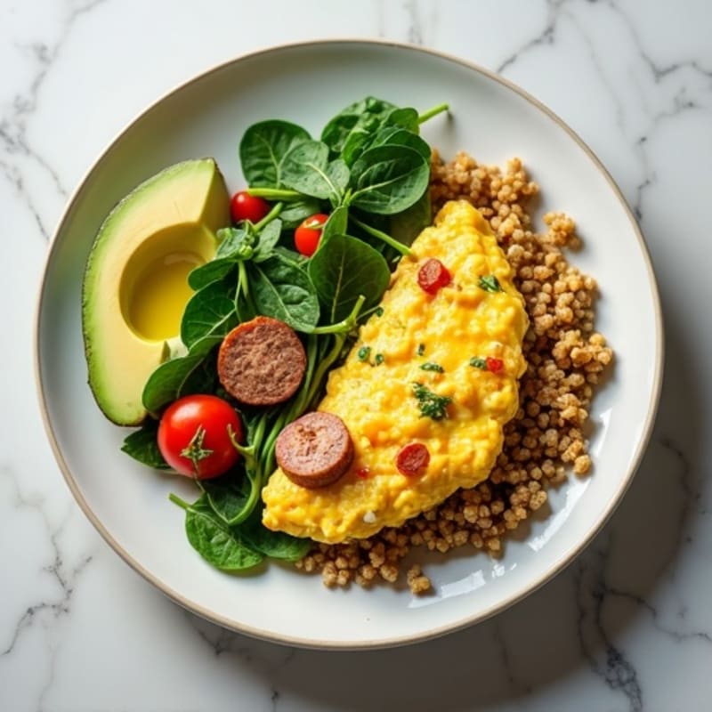Egg White Spinach Scramble with Turkey Sausage