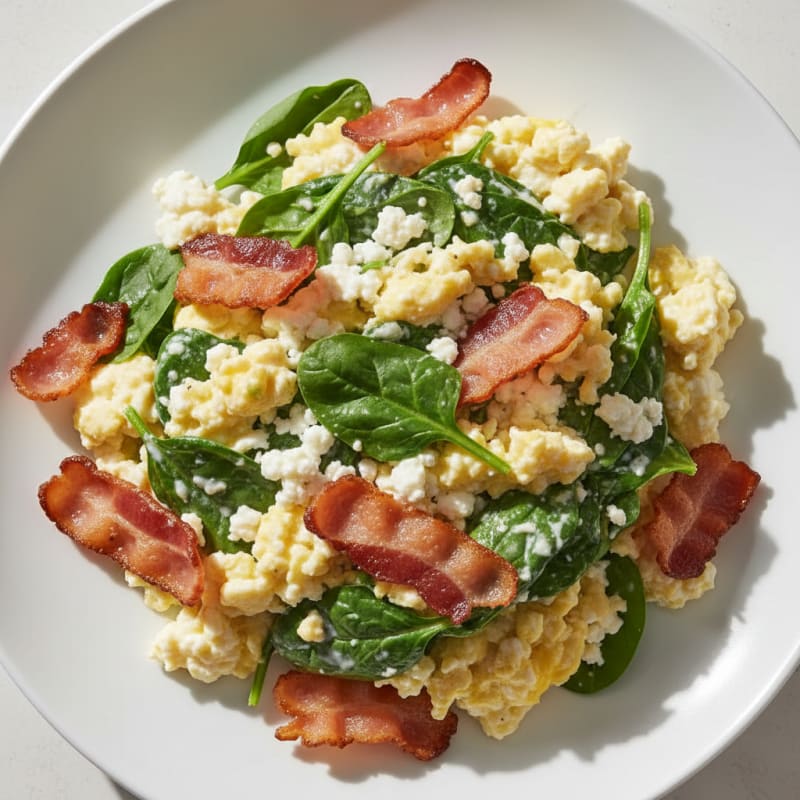 Cottage Cheese Scramble with Spinach and Turkey Bacon
