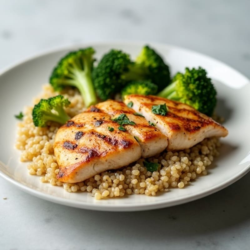 Grilled Chicken Breast with Roasted Broccoli and Quinoa
