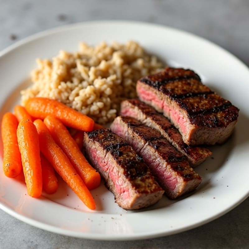 Seared Steak with Roasted Carrots and Brown Rice