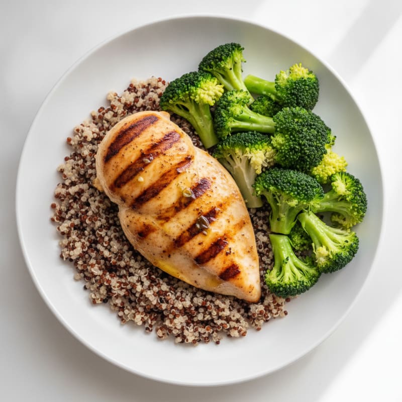 Grilled Chicken Breast with Quinoa and Steamed Broccoli