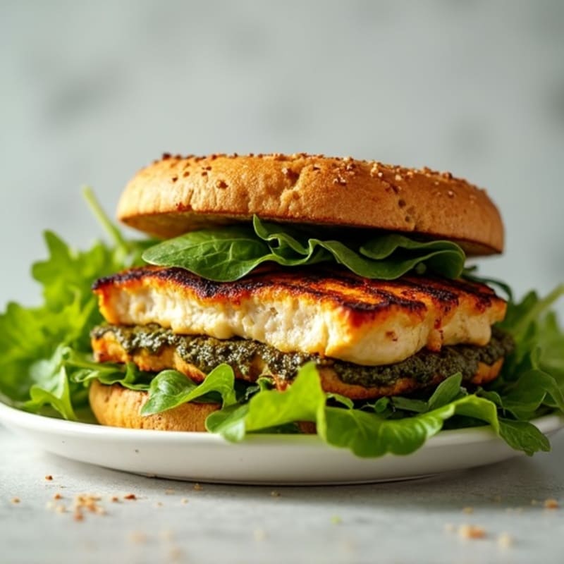 Grilled Pesto Chicken Sandwich with Fresh Greens