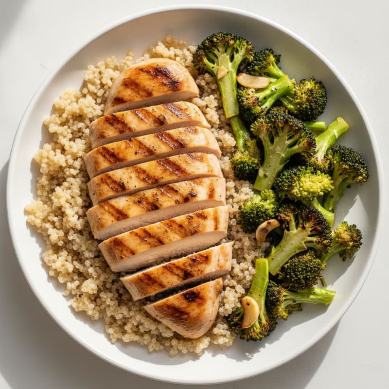 Grilled Chicken Breast with Quinoa and Roasted Broccoli
