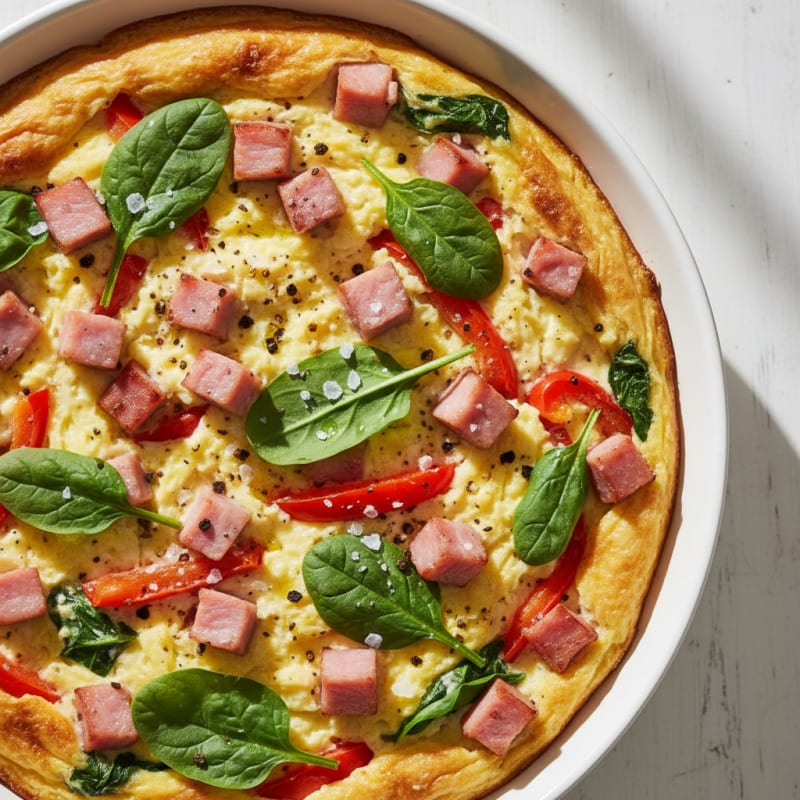 Golden Baked Eggs with Smoky Ham