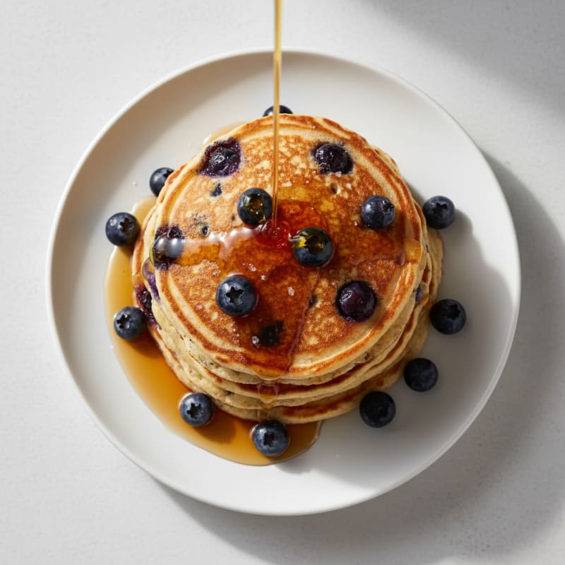 Blueberry Ricotta Pancakes with Maple Syrup