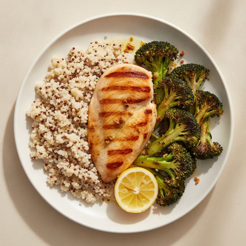 Grilled Chicken Breast with Quinoa and Roasted Broccoli
