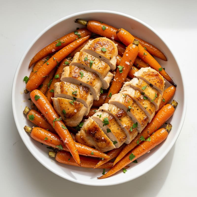 Caramelized Maple-Glazed Roasted Carrots and Chicken