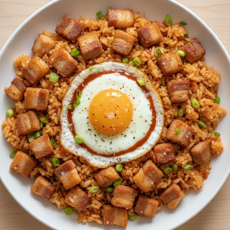 Kimchi Fried Rice with Pork Belly