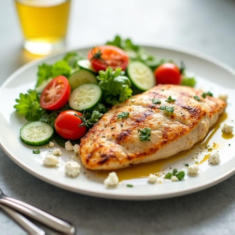Grilled Chicken Breast with Crisp Cucumber Tomato Salad