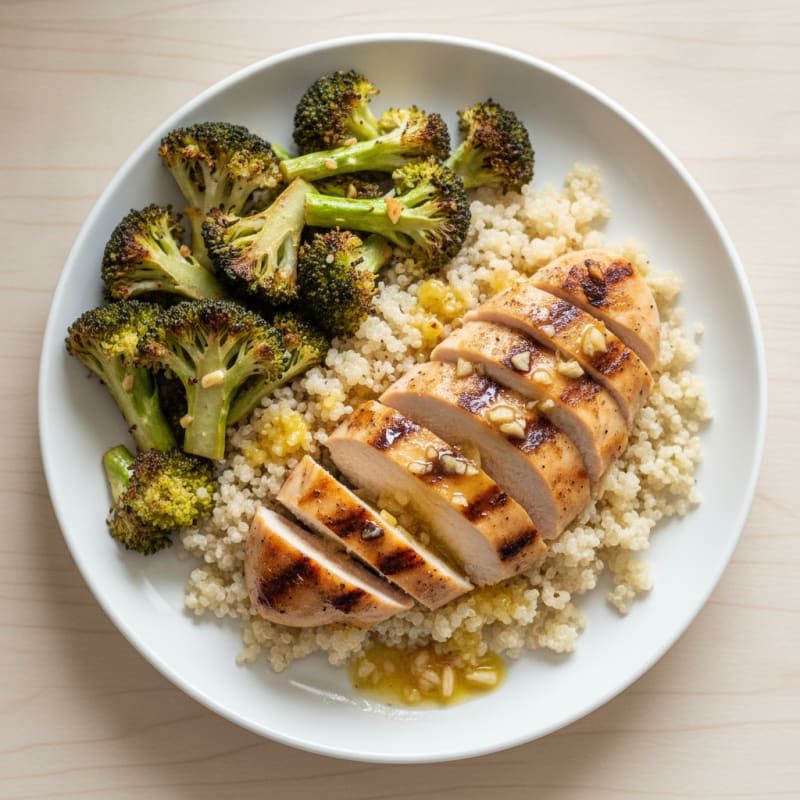 Grilled Chicken Breast with Quinoa and Roasted Broccoli