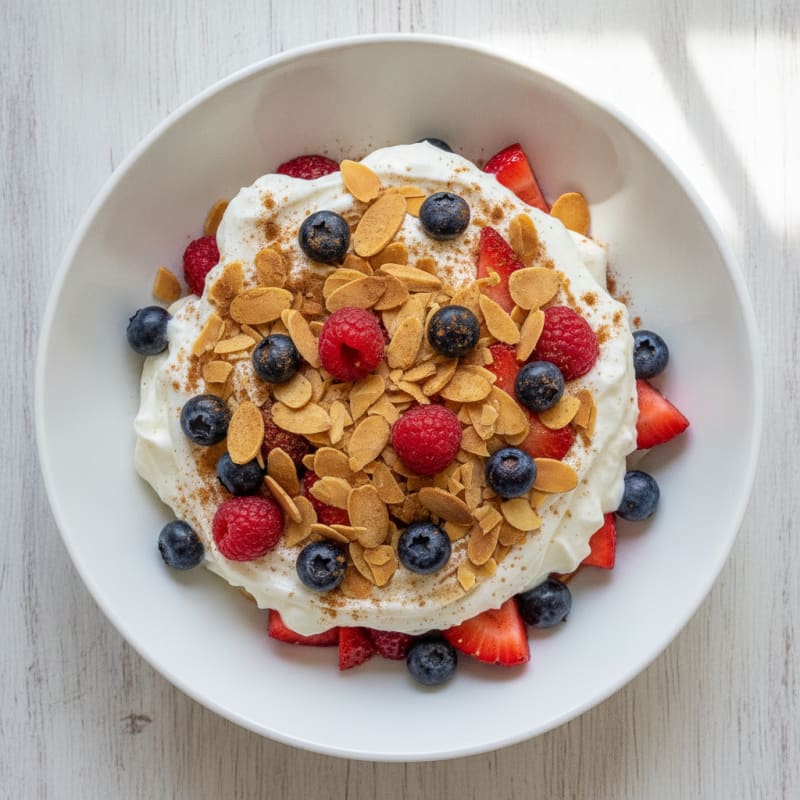 Greek Yogurt Protein Parfait with Mixed Berries and Almonds