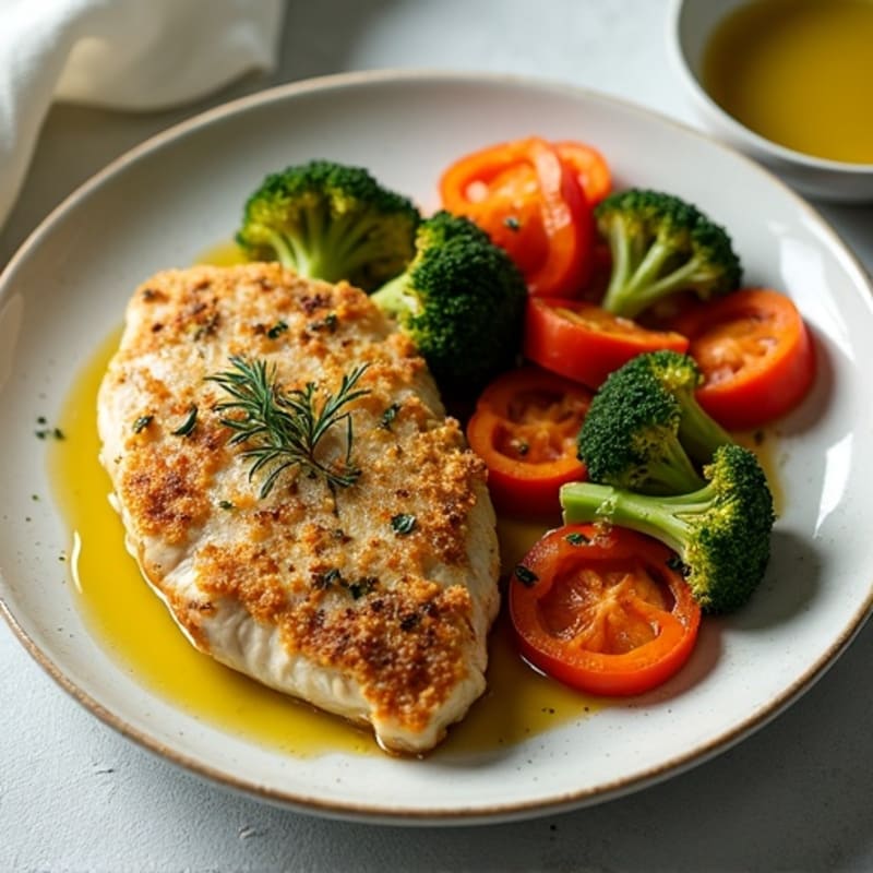 Herb-Crusted Pan Seared Chicken with Roasted Vegetables