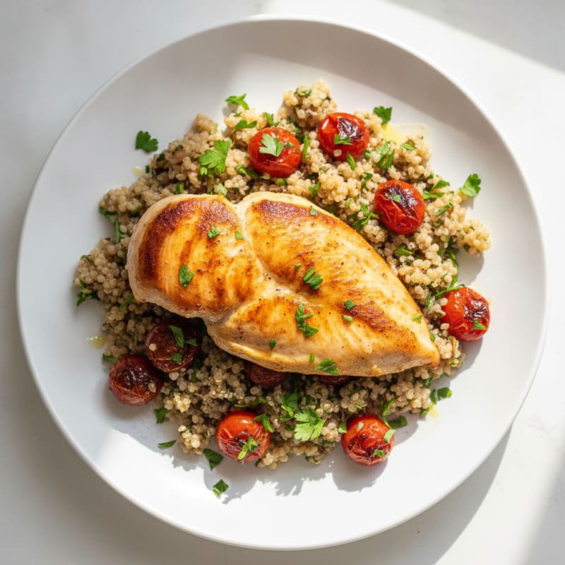 Seared Chicken Breast with Roasted Tomatoes and Herb Quinoa