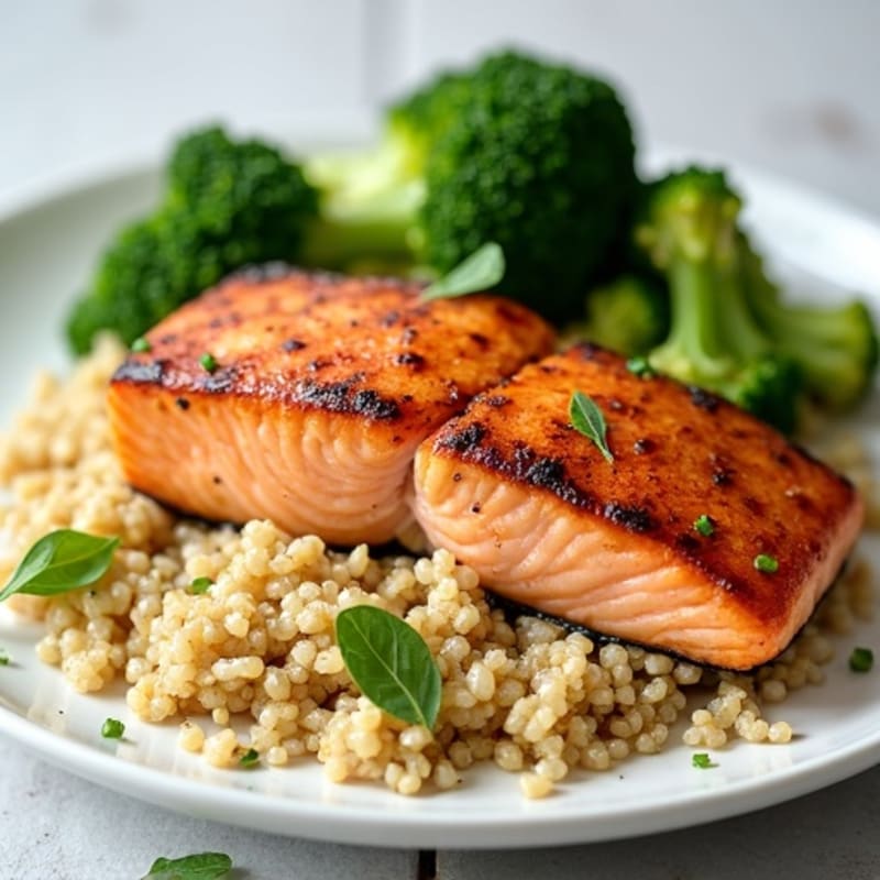 Grilled Salmon with Quinoa and Steamed Broccoli