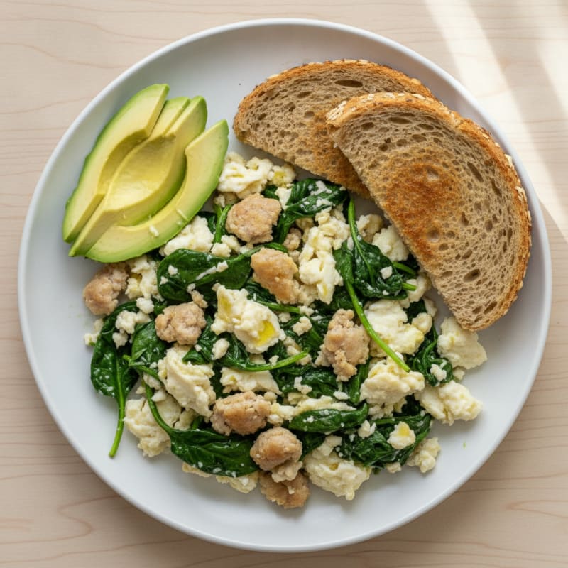 Egg White and Turkey Sausage Scramble with Spinach