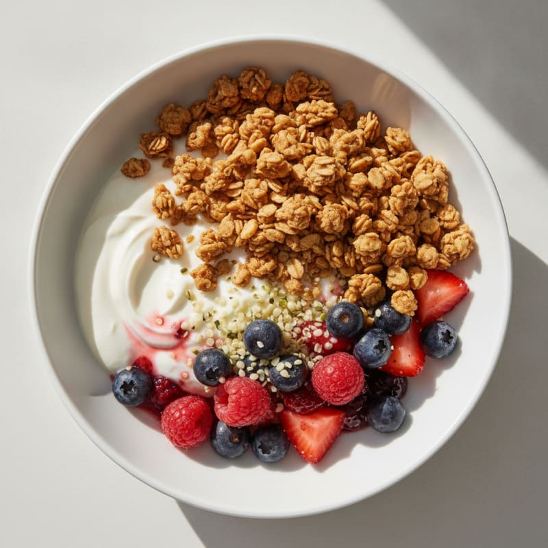 Creamy Greek Yogurt Bowl with Protein Granola and Mixed Berries